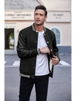 Men Fashion Varsity Jackets Leather Sleeve Slim Fit College Baseball Letterman Bomber Coat