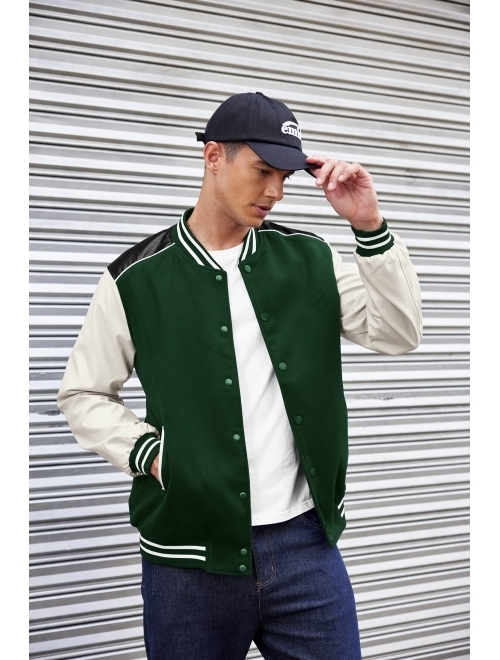COOFANDY Mens Varsity Jacket Casual Leather Sleeve Baseball Letterman Bomber Jacket Coat