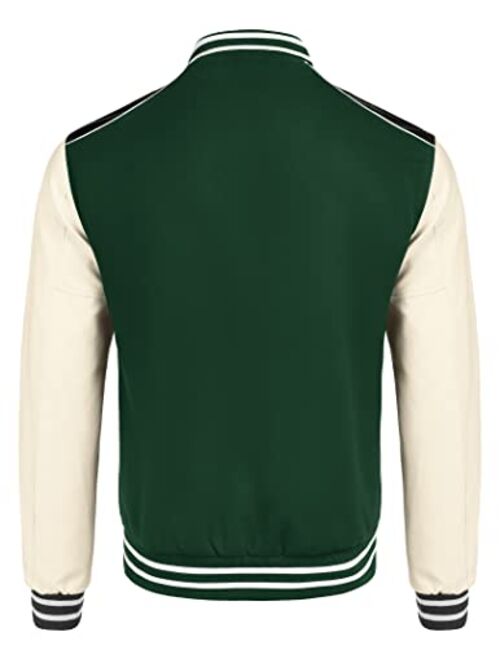 COOFANDY Mens Varsity Jacket Casual Leather Sleeve Baseball Letterman Bomber Jacket Coat