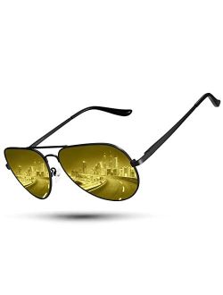 Wzerry Aviator Night Vision Driving Glasses for Men Women, Anti-glare Night Time Glasses, Classic Polarized Pilot Style Sunglasses