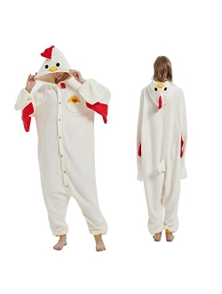 MAJ&COS Onesie Animal Pajamas White Chicken Adult Cartoon Cosplay Christmas Halloween Costume For Women Men