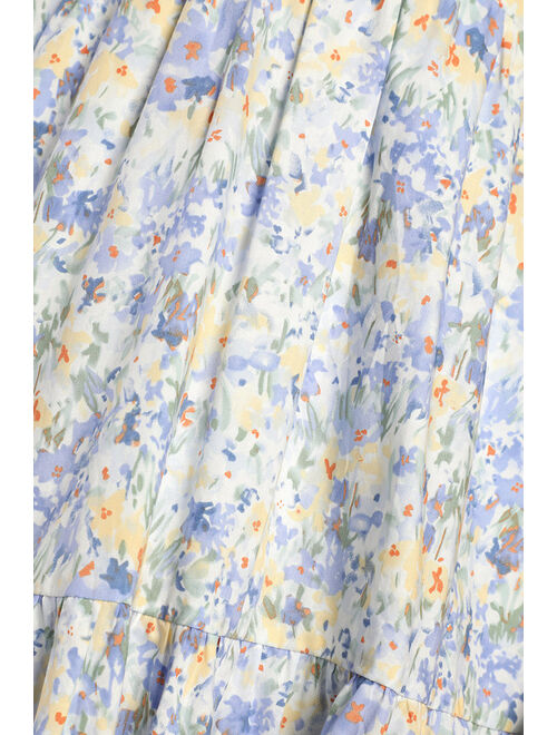 Lulus Brightly Blossoming Light Blue Floral Tiered Midi Dress