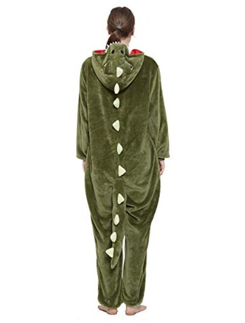 CASABACO Adult Dinosaur Onesie Costume Outfit Women T-rex Animal Pajama Halloween Unisex