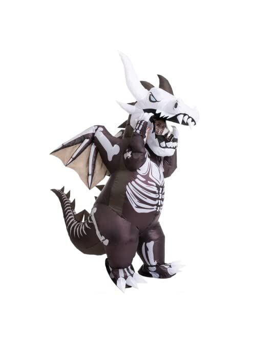 Spooktacular Creations Inflatable Costume for Kids, Dragon Skeleton Air Blow Up Costume, Full Body Costume with 3D Horns Wings for Halloween Costume Parties