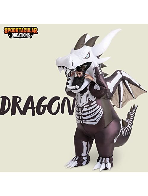 Spooktacular Creations Inflatable Costume for Kids, Dragon Skeleton Air Blow Up Costume, Full Body Costume with 3D Horns Wings for Halloween Costume Parties