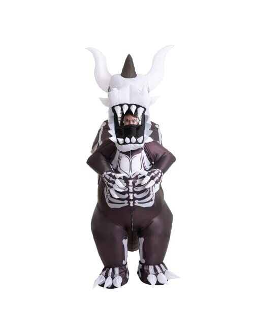 Spooktacular Creations Inflatable Costume for Kids, Dragon Skeleton Air Blow Up Costume, Full Body Costume with 3D Horns Wings for Halloween Costume Parties