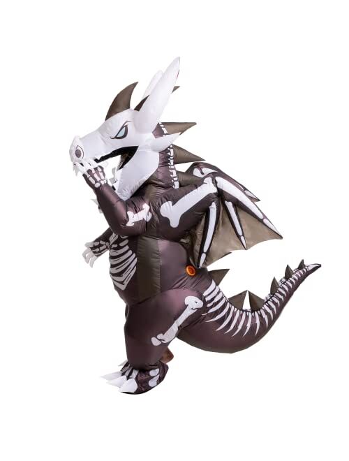 Spooktacular Creations Inflatable Costume for Kids, Dragon Skeleton Air Blow Up Costume, Full Body Costume with 3D Horns Wings for Halloween Costume Parties