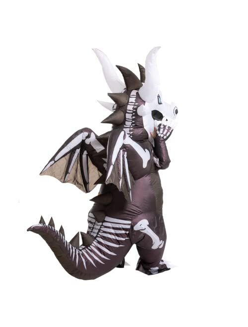 Spooktacular Creations Inflatable Costume for Kids, Dragon Skeleton Air Blow Up Costume, Full Body Costume with 3D Horns Wings for Halloween Costume Parties