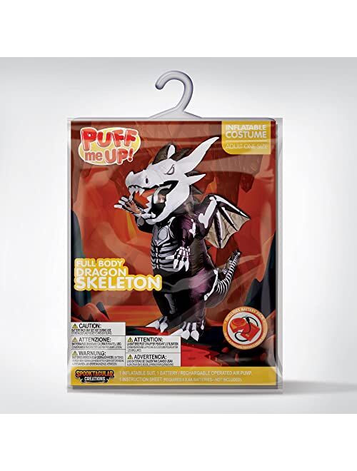 Spooktacular Creations Inflatable Costume for Kids, Dragon Skeleton Air Blow Up Costume, Full Body Costume with 3D Horns Wings for Halloween Costume Parties