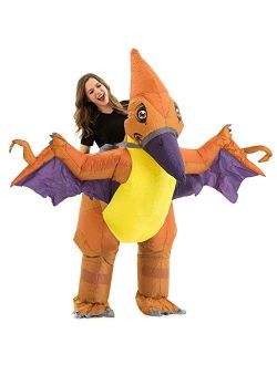 Hsctek Adult Inflatable Ride on Dinosaur Halloween Costume, T-rex, Velociraptor, Triceratops, Pteranodon