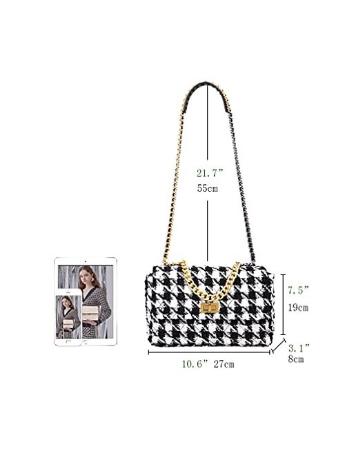 BertyPuyi PU Leather Black And White Houndstooth Ladies Shoulder Bag Autumn And Winter Fashion Woolen Cloth Crossbody Bag