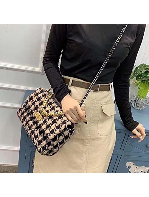 BertyPuyi PU Leather Black And White Houndstooth Ladies Shoulder Bag Autumn And Winter Fashion Woolen Cloth Crossbody Bag