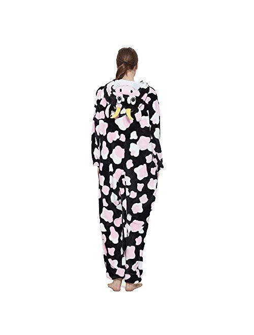 ACOGNA Cow Adult Onesie Costume Animal One Piece Pajamas Plush Women Cosplay Halloween Christmas Teen Sleepwear