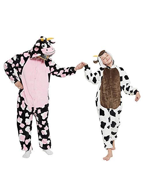 ACOGNA Cow Adult Onesie Costume Animal One Piece Pajamas Plush Women Cosplay Halloween Christmas Teen Sleepwear