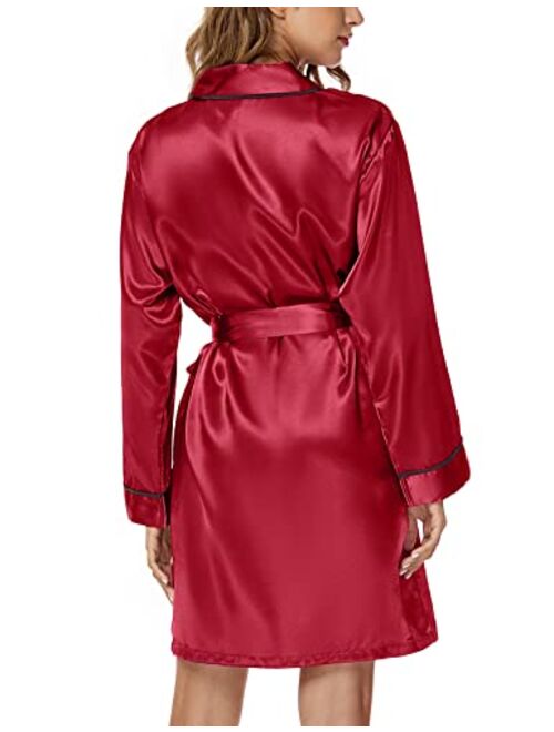 Escalier Women's Silk Robes Satin Kimono Robe Short Silky Bathrobe Bridesmaid Wedding Party Sleepwear