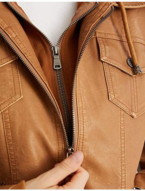 Escalier Women's Faux Leather Jacket Zip Up Moto Biker Coat Short PU Leather Jackets Slim Fit