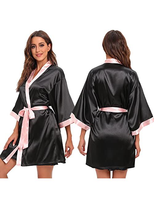 Anna&Chris Escalier Women's Satin Pajamas Set Silky Robe with Sexy Slip Nightgown 2Pcs Sleepwear Silk Pjs