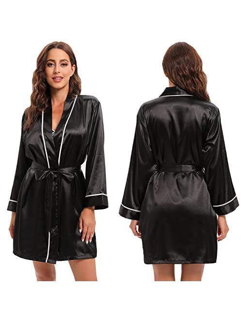 Anna&Chris Escalier Women's Satin Robe Set Silk Nightgown with Robes Silk Pajama Set 2 Piece Sexy Sleepwear Nightwear