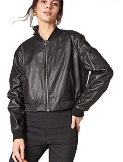 Escalier Women Faux Leather Bomber Jacket Zipper Moto Biker Coat Outwear