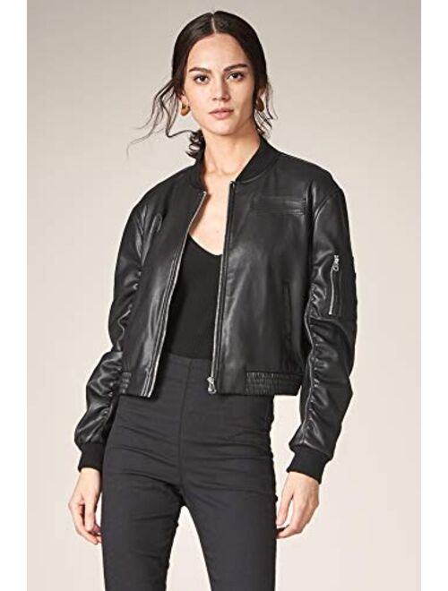 Escalier Women Faux Leather Bomber Jacket Zipper Moto Biker Coat Outwear