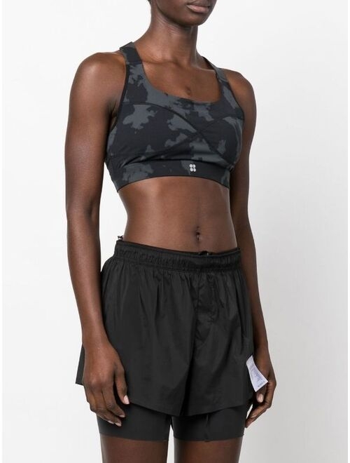 Sweaty Betty cropped camouflage-print top