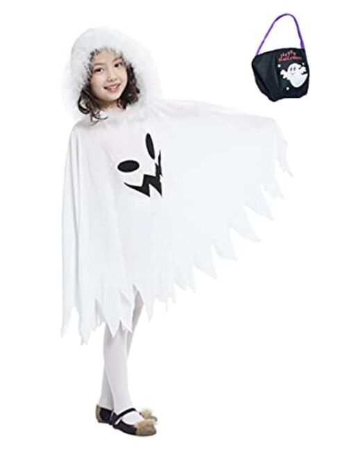 #Na Kids White Ghost Cloak Spooky Trick-or-Treating Halloween Costume with HandBag