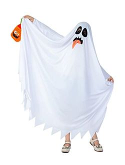#Na White Boo Ghost Robes Costume for Child Halloween Spooky Trick-or-Treating with Pumpkin Bag
