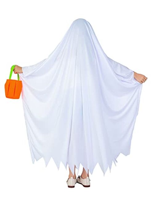 #Na White Boo Ghost Robes Costume for Child Halloween Spooky Trick-or-Treating with Pumpkin Bag
