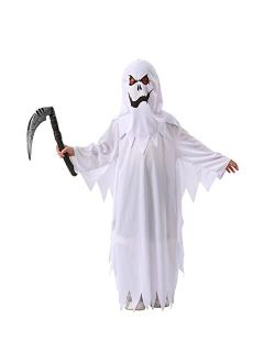 Dnqcos White Boo Ghost Halloween Costume for Kids Spooky Trick-or-Treating w/ Sickle