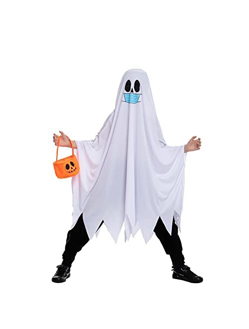 Spooktacular Creations Unisex Child Ghost Costume with Mask and Pumpkin Bucket for Fancy Dress Cosplay Parties