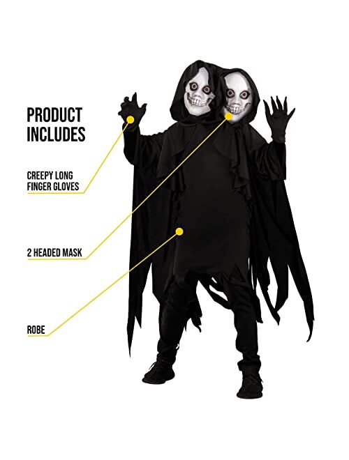 Morph Grim Reaper Costume Kids 2-Headed Ghoul Outfit Scary Ghost Halloween Costumes For Kids