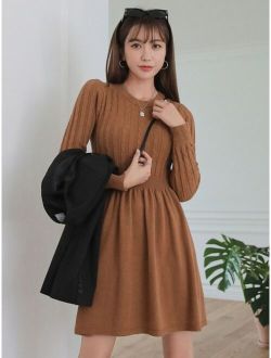 Solid Cable Knit Sweater Dress
