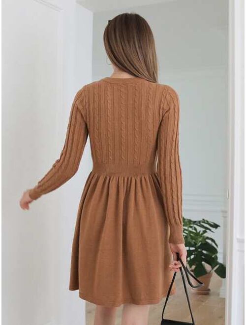 DAZY Solid Cable Knit Sweater Dress