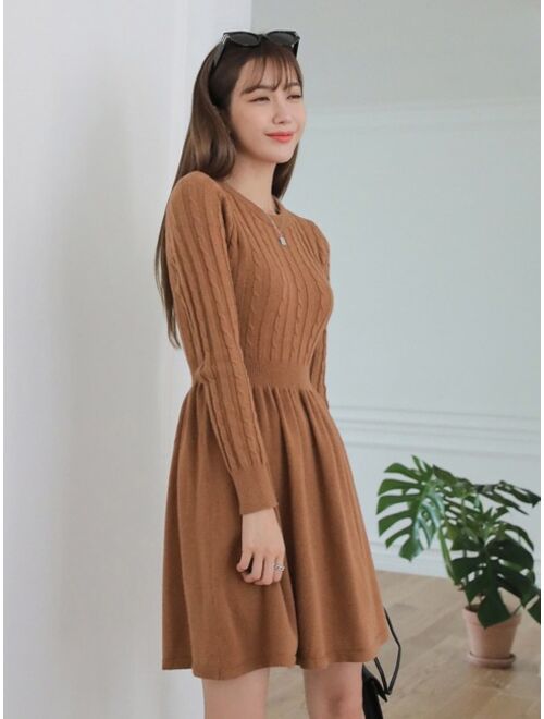 DAZY Solid Cable Knit Sweater Dress