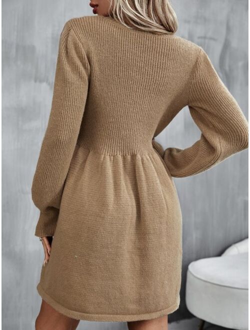 Shein Ribbed Knit Lantern Sleeve Sweater Dress