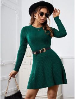 Ribbed Knit Sweater Dress Without Belt