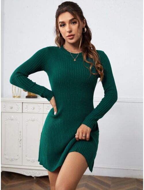 SHEIN Ribbed Knit Sweater Dress Without Belt