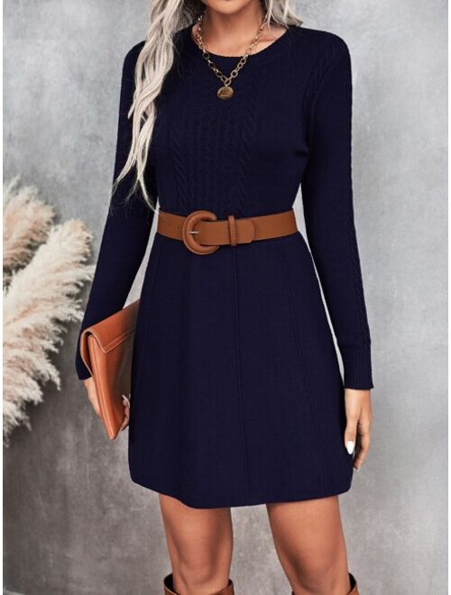 Shein Cable Knit Seam Detail Sweater Dress Without Belt