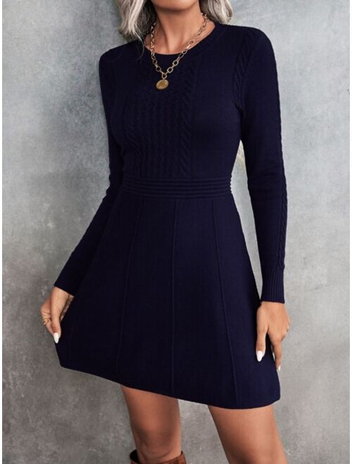 Shein Cable Knit Seam Detail Sweater Dress Without Belt