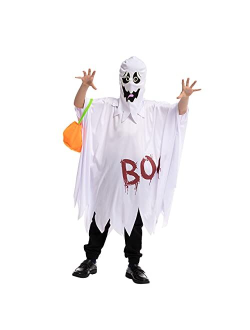 Spooktacular Creations Child Unisex Ghost Costume, Halloween Spooky Cloak Cape with 3 Exchangeable horror masks for Kids