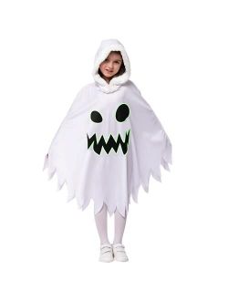 Child Scary Smiling Ghost Dress with Hood, Toddler Kids Halloween Cloak Cape for Girls Ghost Cosplay