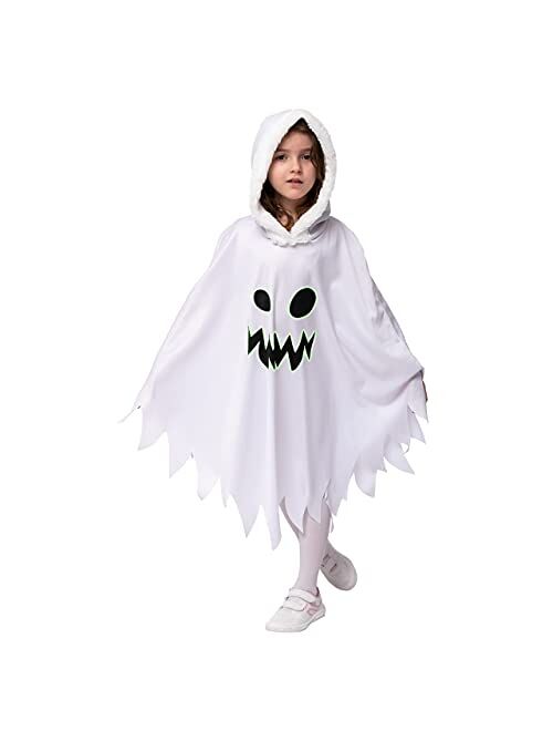 Spooktacular Creations Child Scary Smiling Ghost Dress with Hood, Toddler Kids Halloween Cloak Cape for Girls Ghost Cosplay
