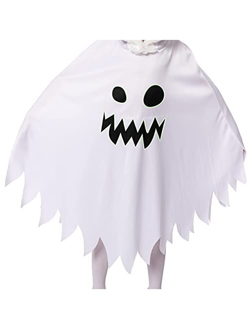 Spooktacular Creations Child Scary Smiling Ghost Dress with Hood, Toddler Kids Halloween Cloak Cape for Girls Ghost Cosplay