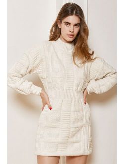 Patchwork It Cream Cable Knit Cutout Sweater Dress