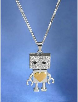 Men Rhinestone Decor Robot Charm Necklace