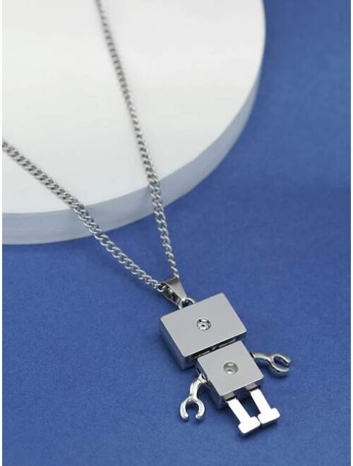 Shein Men Rhinestone Decor Robot Charm Necklace