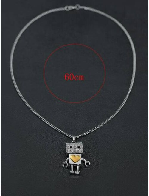 Shein Men Rhinestone Decor Robot Charm Necklace