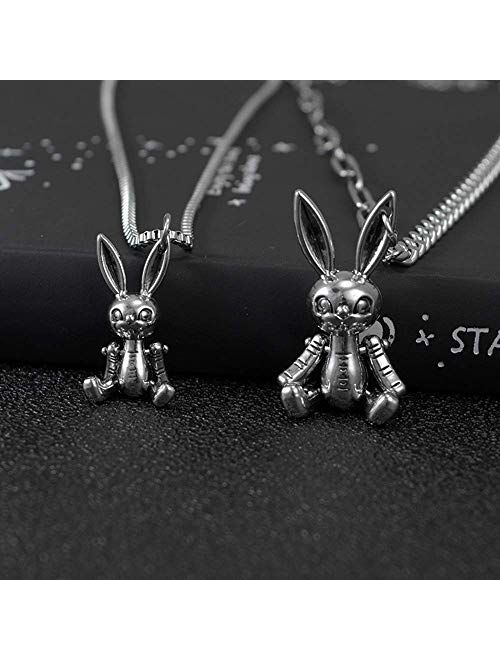 Dxznbest Heavy Gothic Grunge Rabbit Pendant Necklace Hip Hop Statement Long Chain Punk Multilayer Stainless Steel Material Choker Goth Necklace Jewelry for Women and Men 