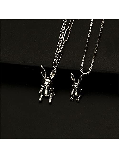 Generic Heavy Gothic Rabbit Pendant Easter Bunny Choker Necklace Multilayer Steel Material Gold Dainty Cross (Sliver, One Size)