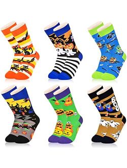 Dsia Zamur Kids Boys Novelty Crew Socks 6 Pack + Gift Box, Funny Crazy Pattern Stripe Calf Socks for 4-10 Years Old
